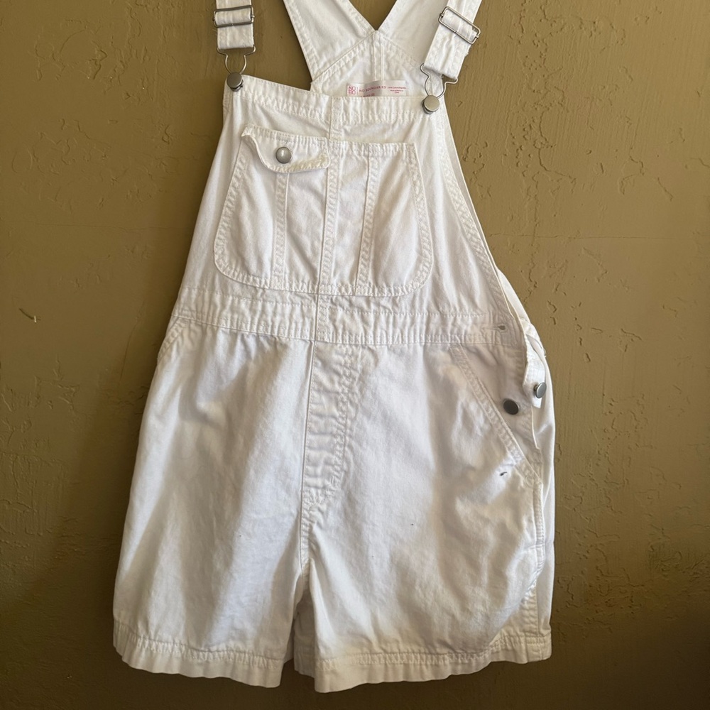 No Boundaries White Short Denim Overalls